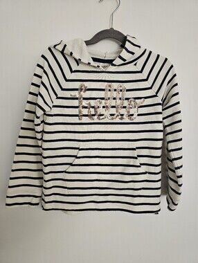 🧸2/20$ OshKosh B'gosh Navy White Striped Hoodie Sweater Sequins Size 7 Girl